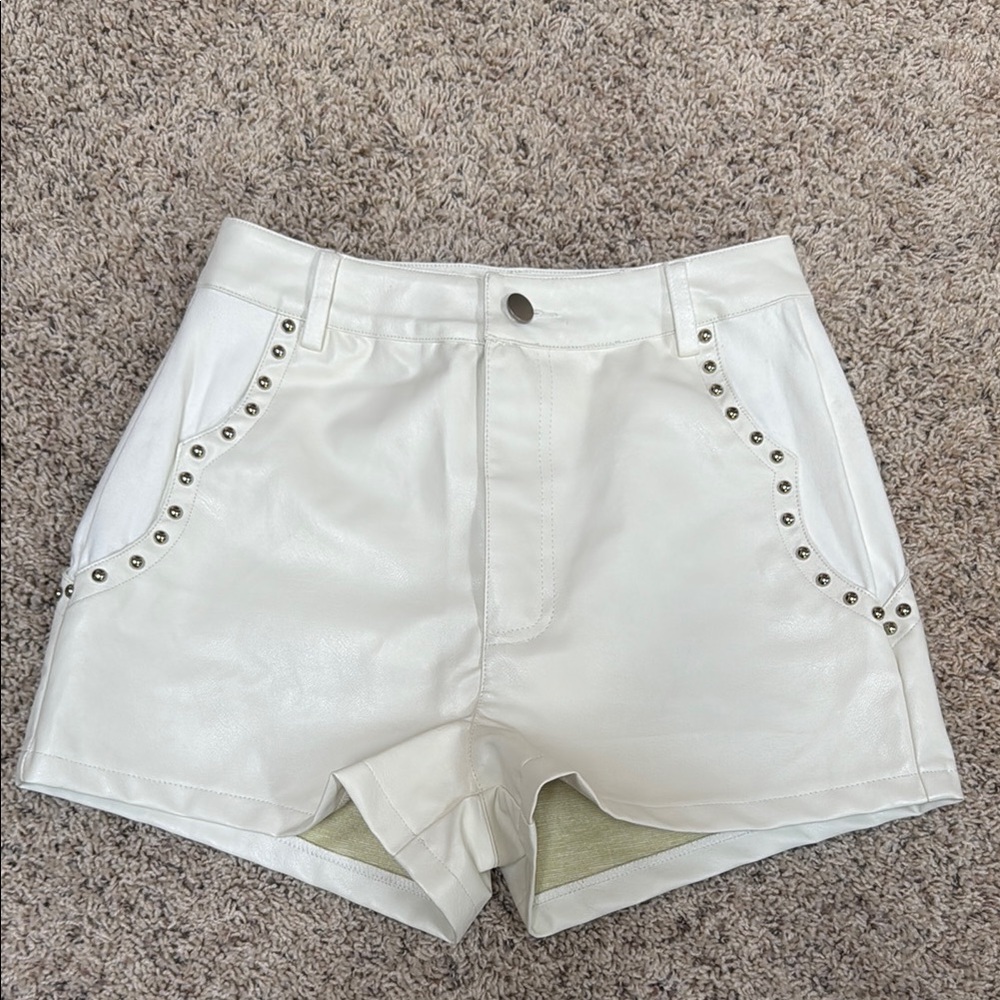 Women's White Studded Shorts